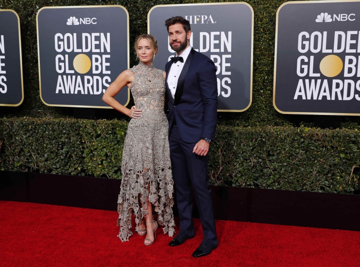 Emily Blunt y John Krasinsk, en la alfombra roja de los Globos de Oro 2019