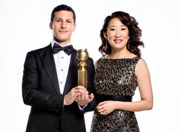 Andy Samberg y Sandra Oh muestran el nuevo galardn de los Globos de Oro