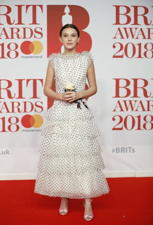 La actriz Millie Bobby Brown, en la alfombra roja de los BRIT Awards 2018