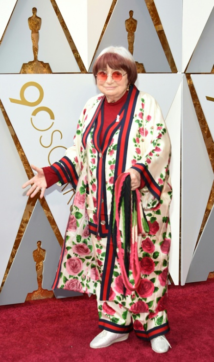 Agns Varda en la alfombra roja de los Oscars 2018