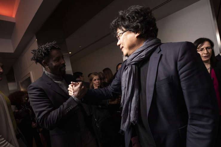 Antonio Banderas y Pedro Almodóvar acudieron juntos a un evento en la sede de la Academia de Hollywood de Los Ángeles (EE.UU.) para reunirse con el resto de nominados en el apartado de película internacional.